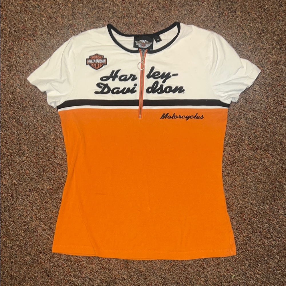 FINAL OFFER Harley-Davidson Orange and White Fitted Short Sleeve T-Shirt Size M